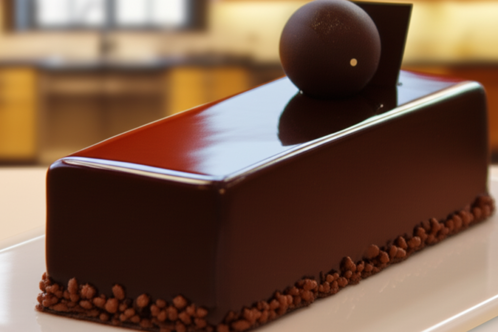Entremet de chocolate servido em prato