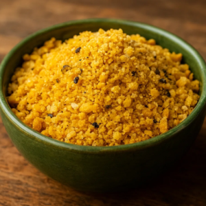 Farofa de maracujá servida em tigela.