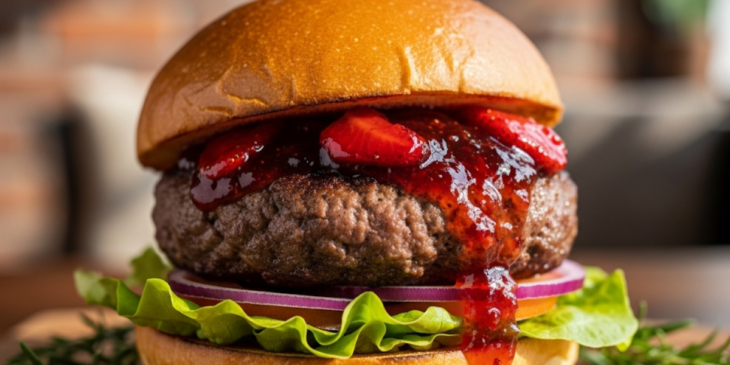 Hambúrguer de carne com com geleia de morango