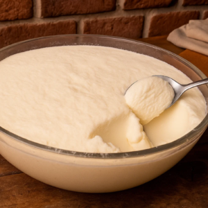 Mousse de leite ninho servida em travessa.