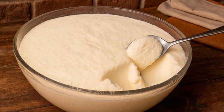 Mousse de leite ninho servida em travessa.