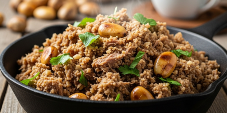 Paçoca de pinhão em frigideira