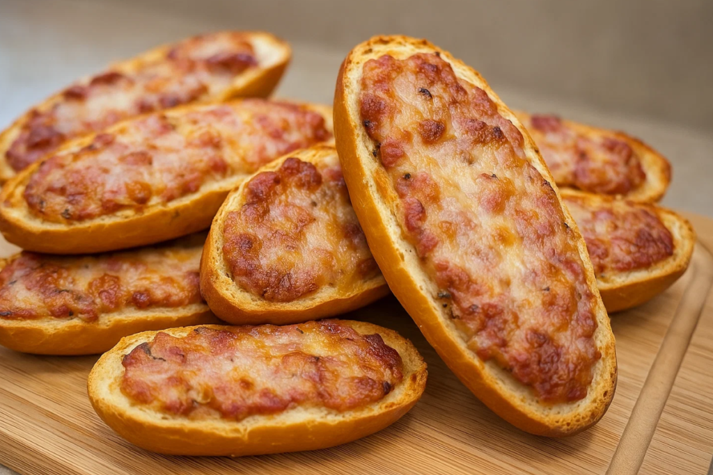Pães de linguiça servidos em tábua