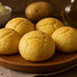 Pães de batata distribuídos em prato.