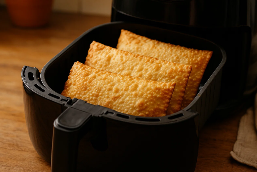 Pastéis prontos dentro da air fryer.