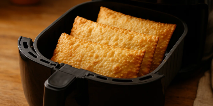 Pastéis prontos dentro da air fryer.