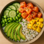 Poke disposto em um bowl