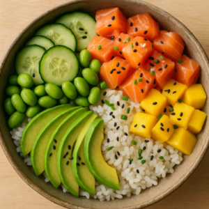 Poke disposto em um bowl