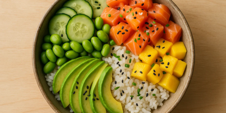 Poke disposto em um bowl