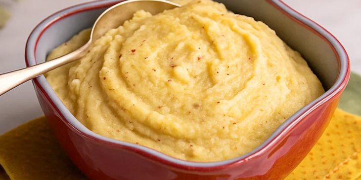 Purê de batata doce servido em bowl.