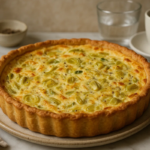 Quiche de alho poró pronta e servida.