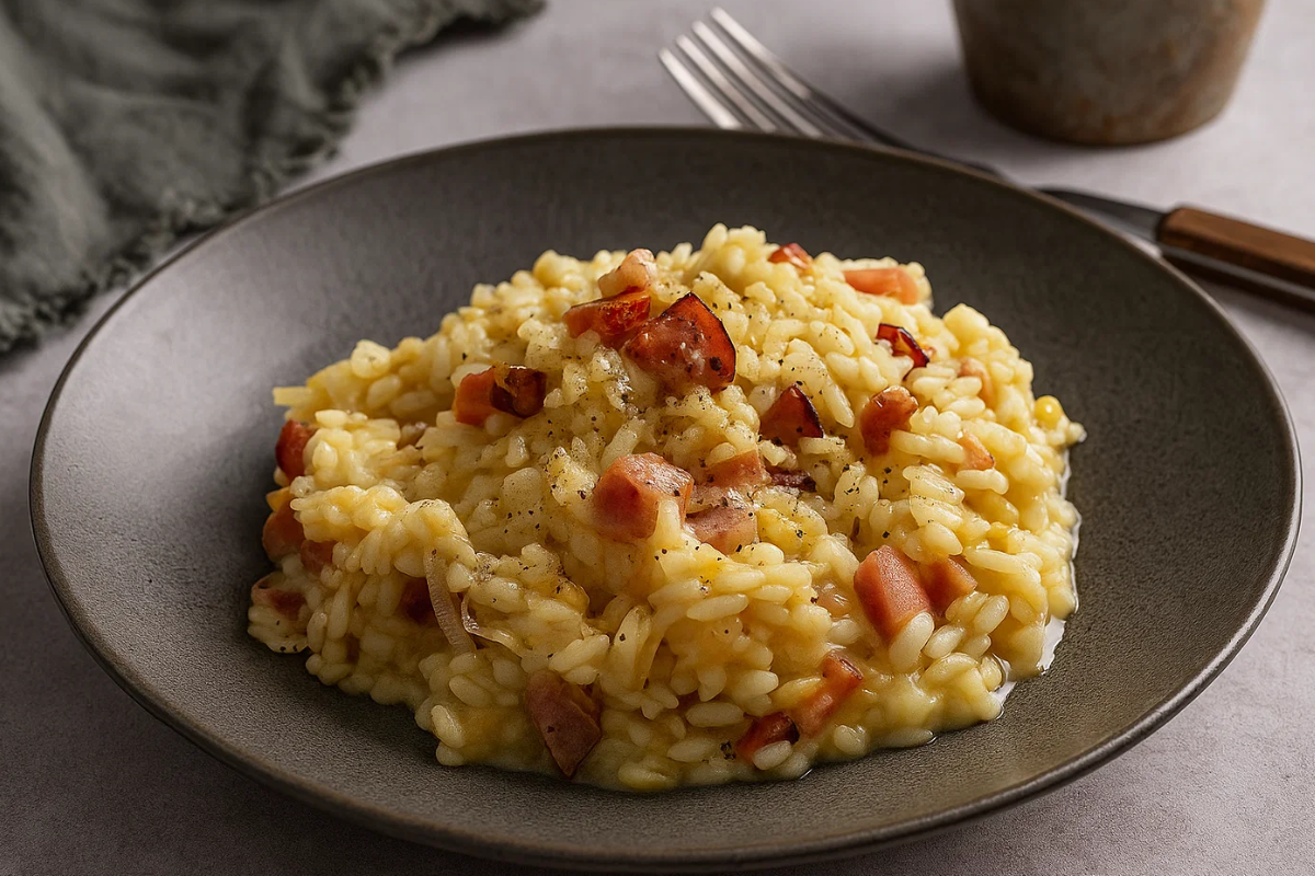 Receita de Risoto de alho poró com bacon: super cremoso e com ...