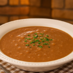 Sopa de feijão servido na tigela.