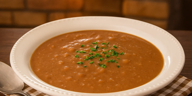 Sopa de feijão servido na tigela.