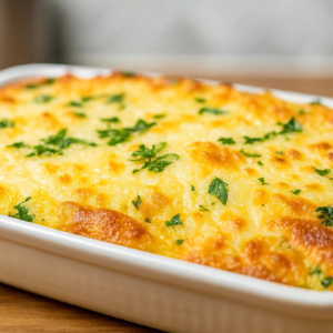 Suflê de frango gratinado.