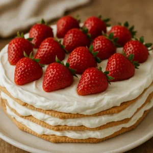 Torta de bolacha com nata e morango: versão fresquinha e gelada