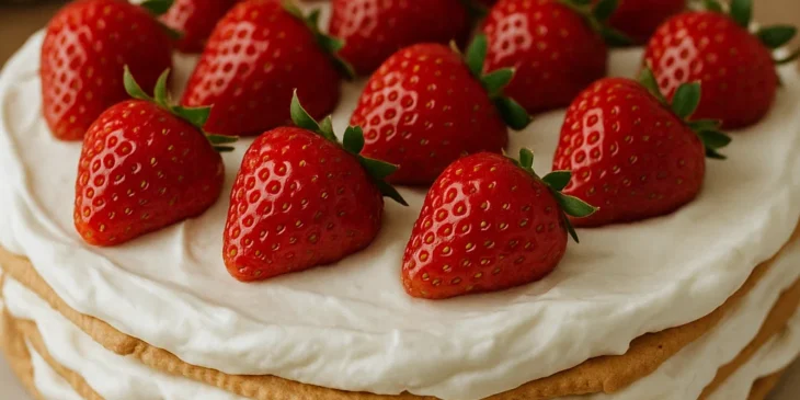 Torta de bolacha com nata e morango: versão fresquinha e gelada