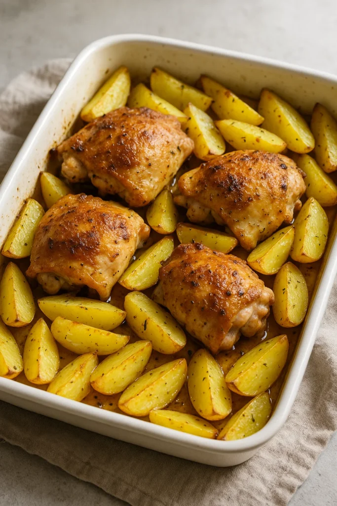 O segredo do frango com batatas ao forno perfeito