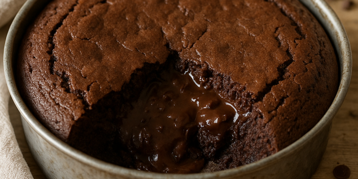 Bolo de chocolate que já sai recheado do forno: receita fácil