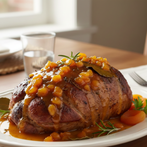 Pernil com molho de damasco fácil, elegante e cheio de sabor
