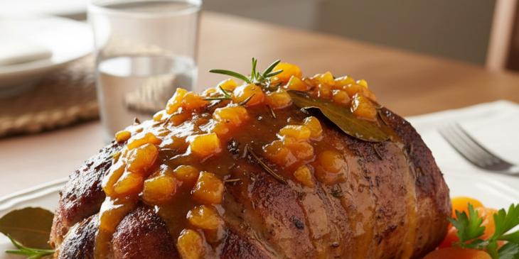 Pernil com molho de damasco fácil, elegante e cheio de sabor