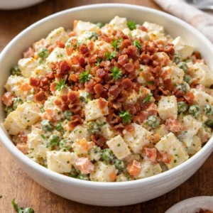 Salada de maionese de bacon fácil, cremosa e cheia de sabor