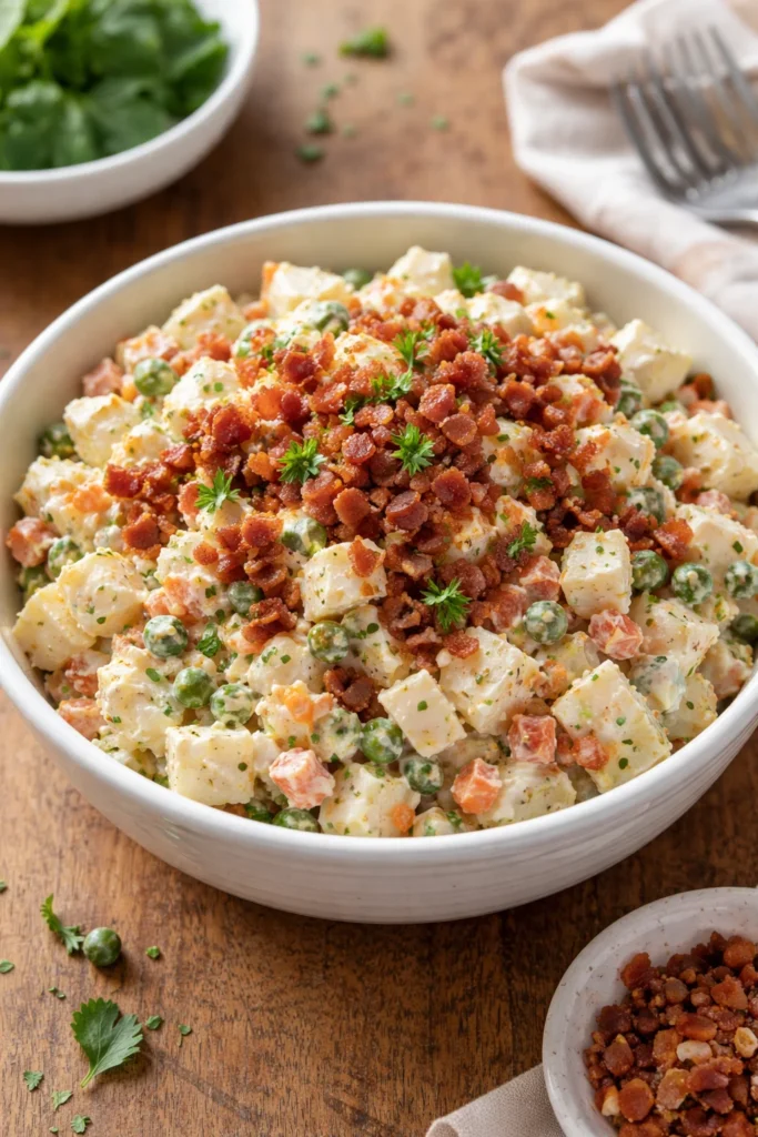 Salada de maionese de bacon fácil, cremosa e cheia de sabor