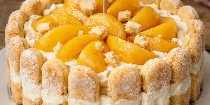 Torta de biscoito champanhe: a sobremesa de pêssego leve e cremosa