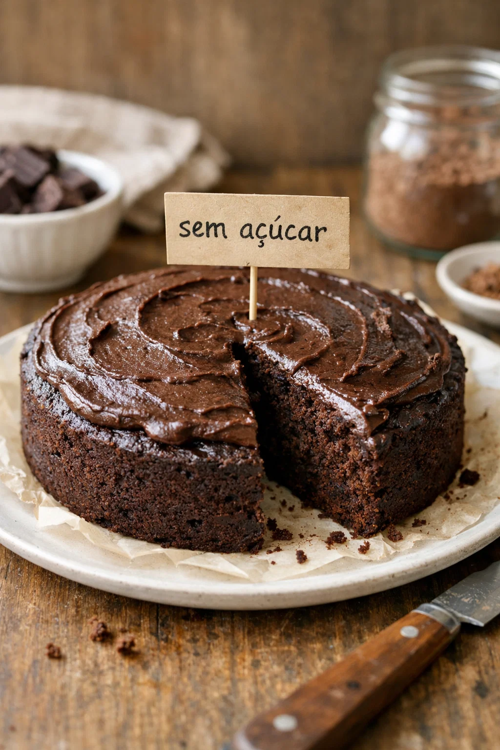 Receita de Bolo de chocolate sem açúcar: receita fácil, sem farinha e ...