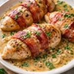 Peito de frango com molho e bacon digno de restaurante