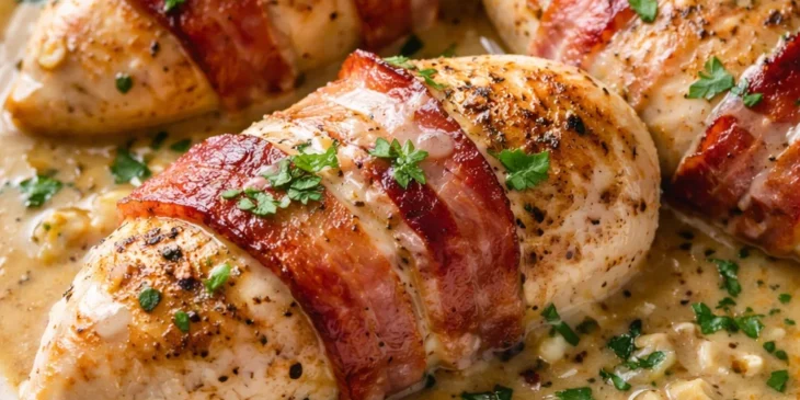 Peito de frango com molho e bacon digno de restaurante