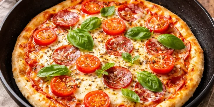 Pizza em 5 minutos sem forno e com poucos ingredientes