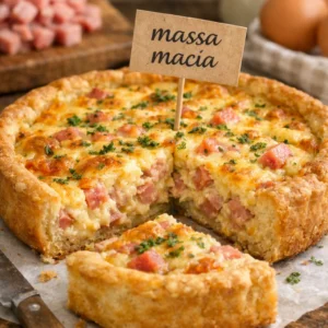 Quiche de presunto e queijo com massa macia e recheio cremoso