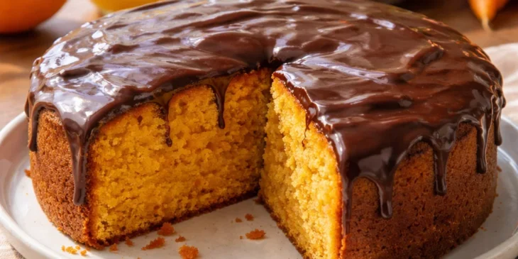 Bolo de cenoura feito com suco de laranja que fica macio