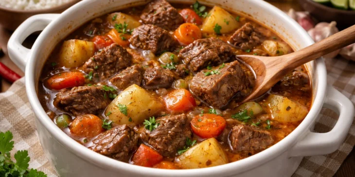 Ensopado de carne muda tudo com 1 litro de vinho e 150g de cebola