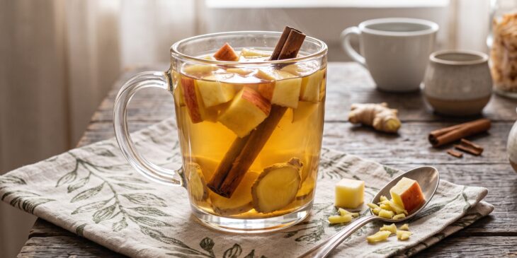 Chá de gengibre com maçã e canela